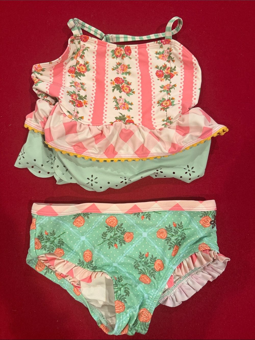 Matilda Jane Girls Pink & Mint Floral Two-Piece Swim Set